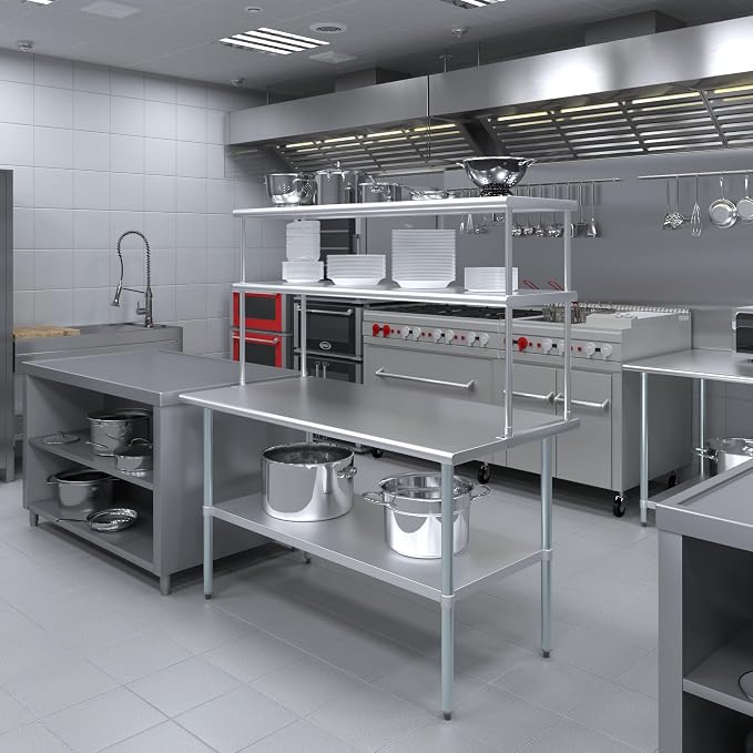 Amgood Stainless Steel Work Table Double Tier Overshelf | Metal Kitchen Prep - Image 4