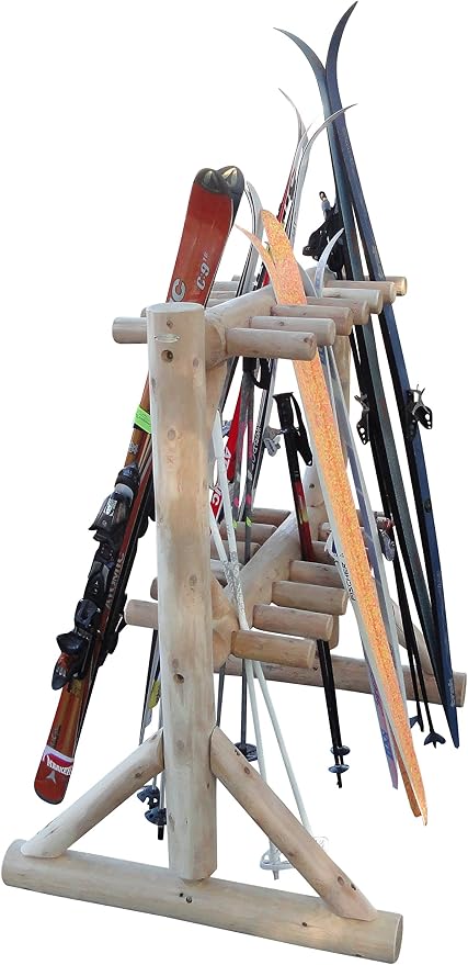 17-Pair Freestanding Skis + Snowboard Log Rack, Standing Shorter Ski Storage - Image 5