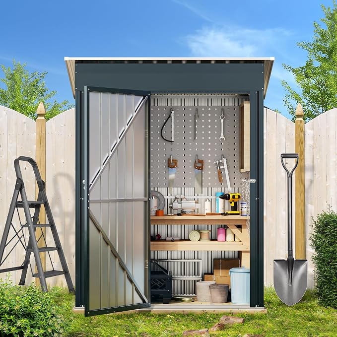 Breezz 5x3FT Vertical Outdoor Steel Storage Shed, Lockable Doors, Compact Metal - Image 7