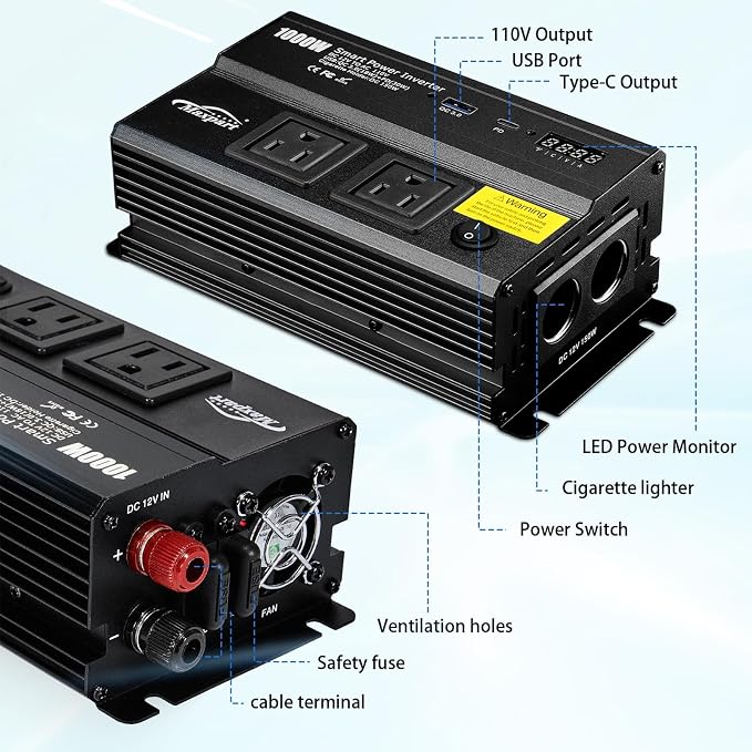1000W Inverter for Car Power Inverters, 12v DC to 110v AC Converter - Image 4