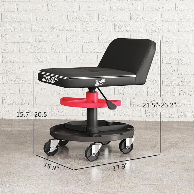 HOMCOM Rolling Mechanic Stool, 300 LBS Capacity Pneumatic Creeper Garage Stool - Image 7