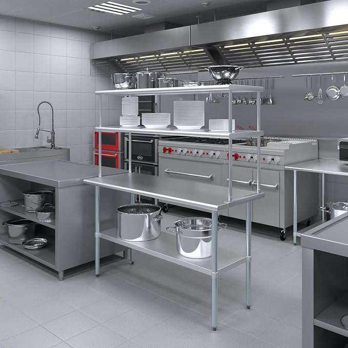 Amgood Stainless Steel Work Table Double Tier Overshelf | Metal Kitchen Prep - Image 5
