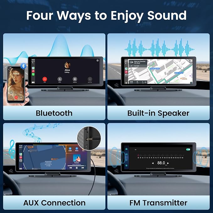 10.26" Carplay Screen for Car, 4K Dash Cam, Portable Tablet for Apple Android - Image 4