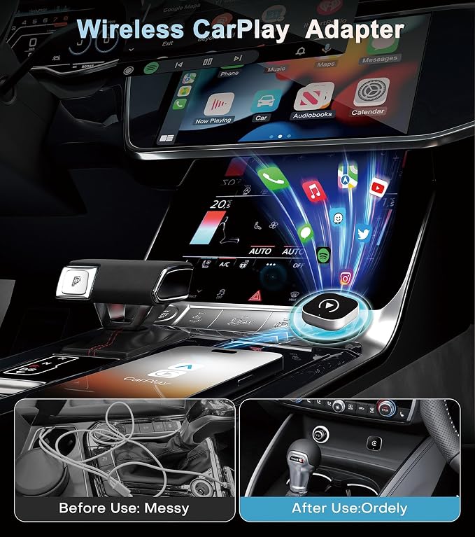 CarPlay Wireless Adapter, Plug-and-Play, Supports CarPlay+Android Auto - Image 3