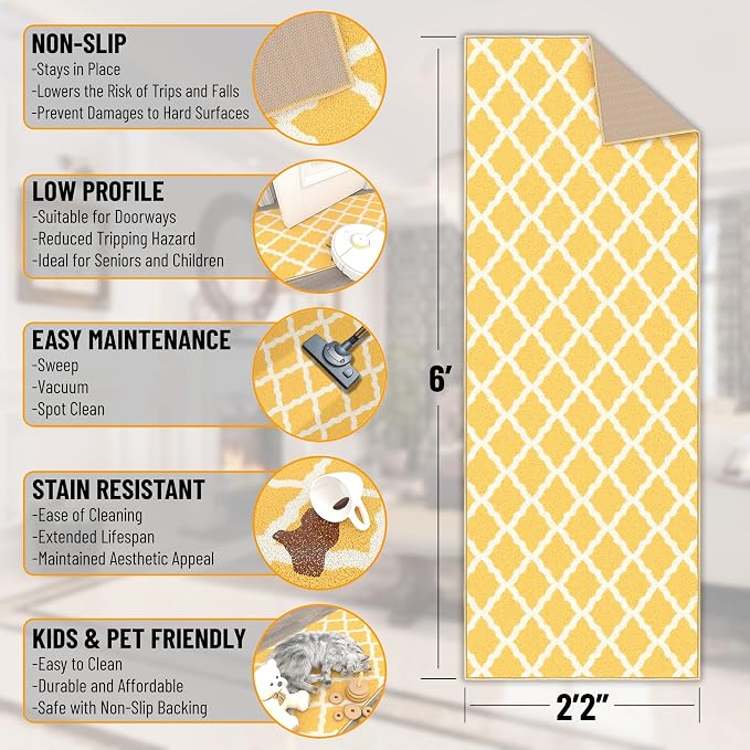 Ottomanson Hallway Runner Rug 2'2" x 6' Non Slip Trellis Area Rugs Easy to - Image 2