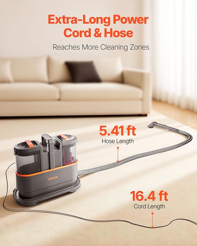 VEVOR Carpet Cleaner Machine, 50.72 oz Clean Water Tank & 27.05 oz Dirty Water - Image 3
