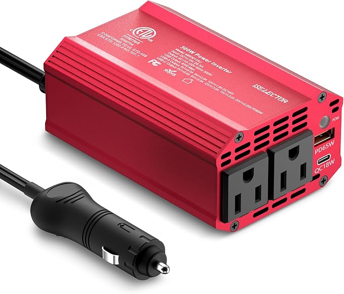300W Car Power Inverter, USB-C PD65W QC 18W Converter Car Charger, DC 12V to by ISELECTOR