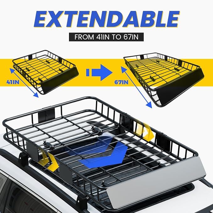 ECOTRIC 67" x 39" x 5.1'' Universal Roof Rack Cargo Carrier Basket - Image 5