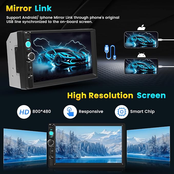 Double Din Car Stereo with 7 Inch HD Touchscreen Radio with Mirror Link Video - Image 2