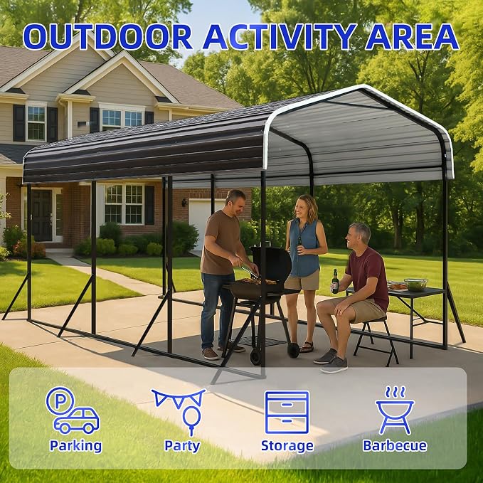 10x15 Metal Carport with Base Fixings Heavy Duty Garage Outdoor Chrome Plated - Image 9