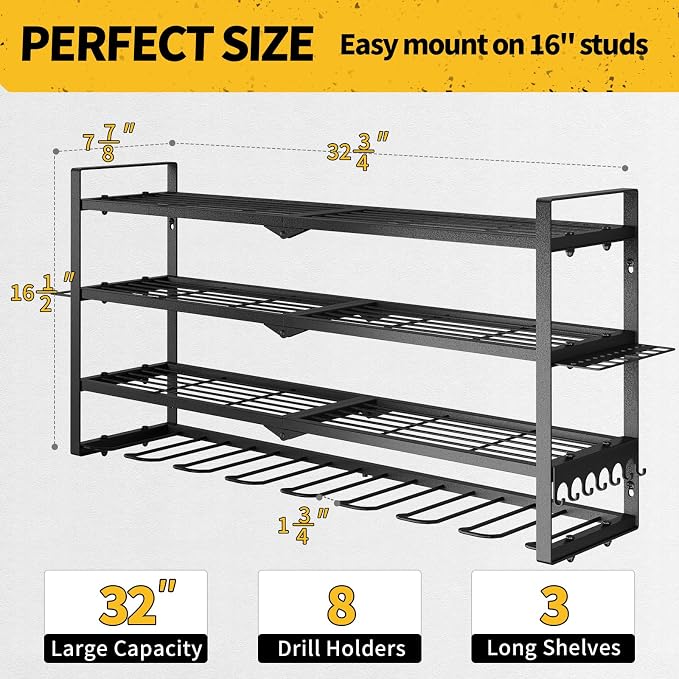 SOYEEZE Power Tool Organizer, Drill Holder Wall Mount, 4 Layers Tool Storage - Image 3