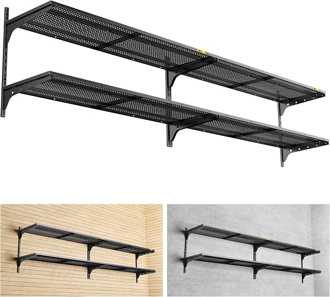 2-Pack 2 Tier 1.3x4ft Garage Shelving Wall Mounted, 800 lbs Load by Unknown