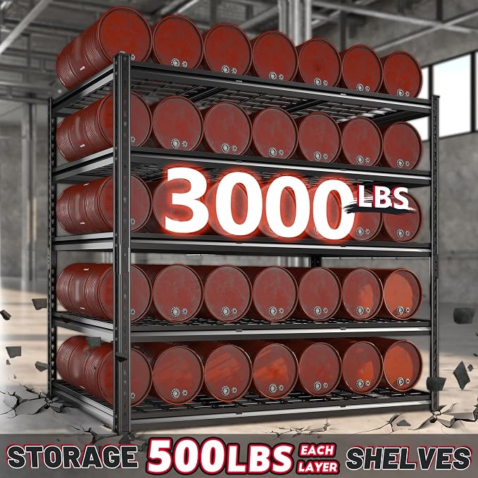 REIBII 55" W Garage Shelving, Heavy Duty Storage Shelves Load 3000LBS, 5 Tier - Image 4
