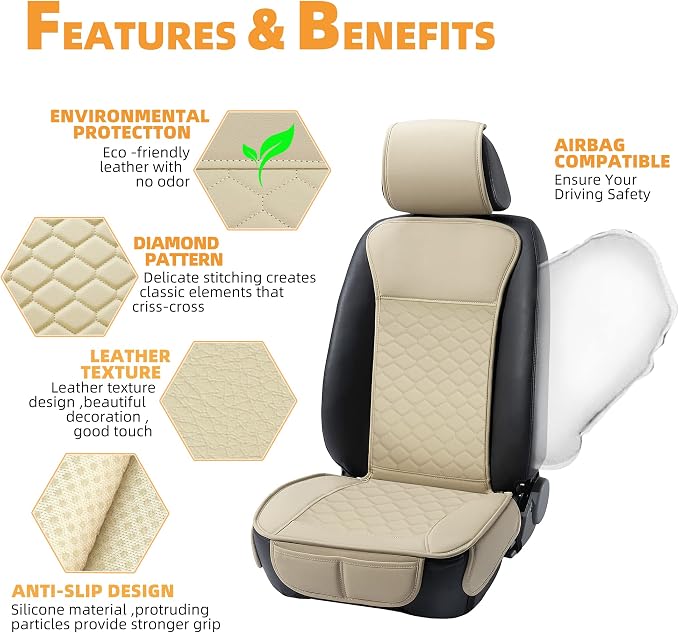 Elantrip Auto Car Seat Covers Leather Car Seat Protector - Image 3