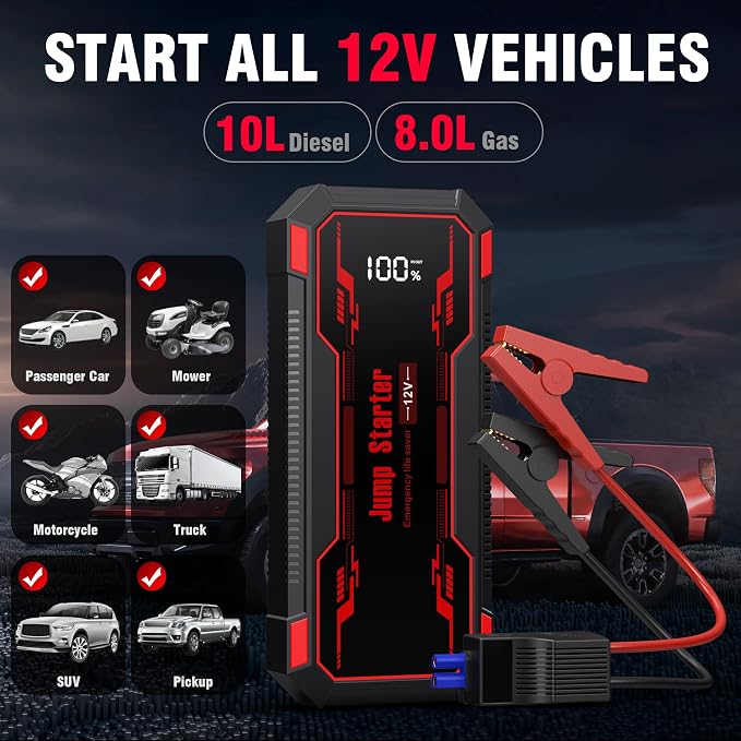 Car Jump Starter 6000A Car Battery Jump Starter Portable, 12V Battery Jumper - Image 3
