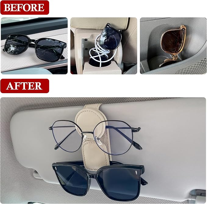 KIWEN 2 Pack Sunglasses Holder for Car Visor, Magnetic Leather Sunglass - Image 3