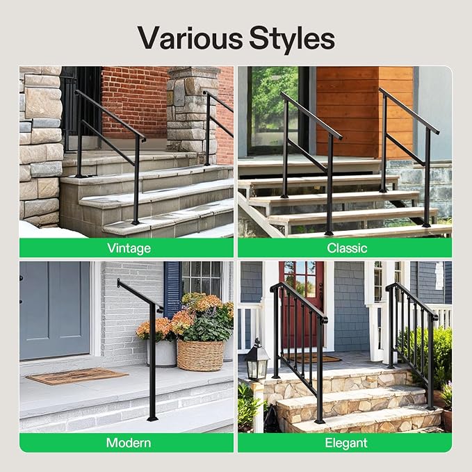 VIVOSUN Outdoor Handrail, 3 Step Stair Handrail, Wrought Mattle Iron Stair - Image 8