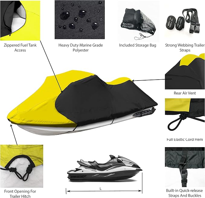 Trailerable Jet Ski Cover, Waterproof Marine Grade 600D Heavy Duty Polyester - Image 2