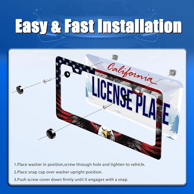 American Flag Eagle Patriotic License Plate Frame USA Flag License Plate - Image 3