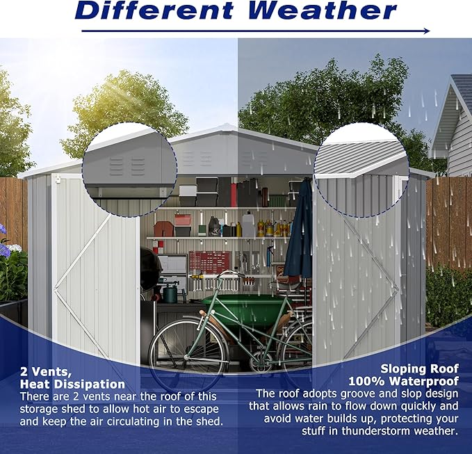 8x12 FT Outdoor Storage Shed, Metal Shed W/Floor, Garden Storage Shed W/ 1 - Image 10