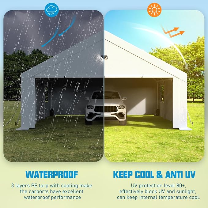 20x20 Carport Canopy, Heavy Duty Car Port, Portable Car Ports Garage - Image 5