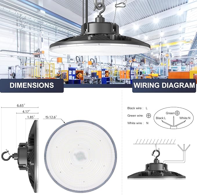 150W UFO-LED-High-Bay-Light, UL & DLC Listed 5000K Daylight 21000LM, 0-10V - Image 7