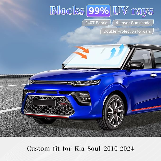 Sun Shade Sunshade for 2025 Kia Soul Windshield Cover, 4-Layer Front Window - Image 2