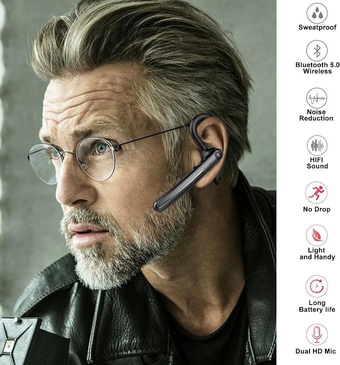 IHAO Single Ear Wireless Bluetooth Earphone Noise Cancelling Stereo Dual HD Mic - Image 5