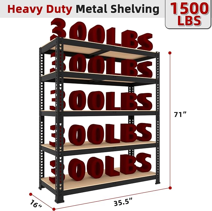 4 Packs 35.5" W x 16" D x 71" H Adjustable Garage Storage Shelves - Image 3