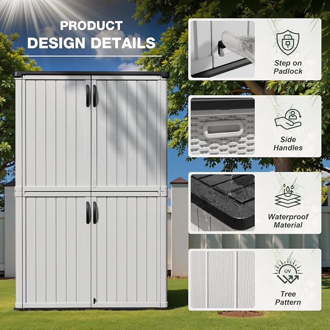 Greesum Outdoor Storage Cabinet Without Shelves, 45 cu.ft Outdoor Waterproof - Image 6