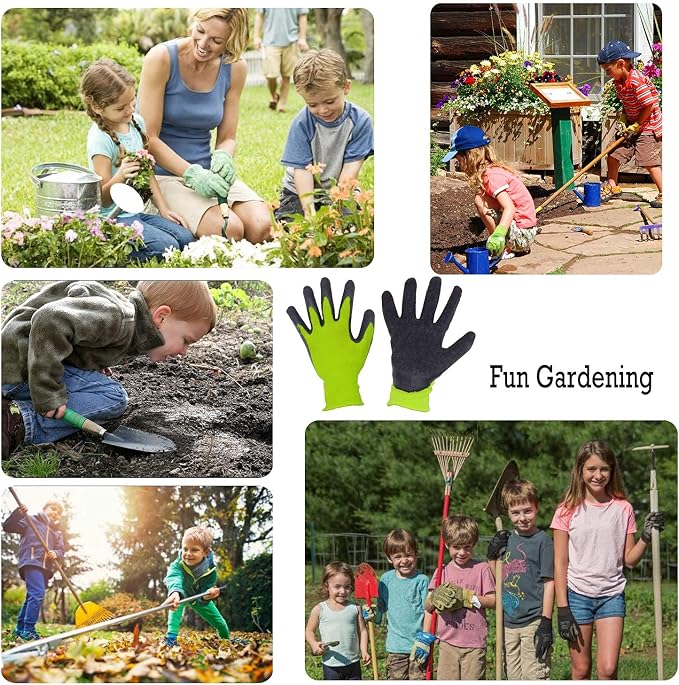 HANDLANDY 3 Pairs Kids Gardening Gloves Latex Free, Nitrile Coated Children - Image 6