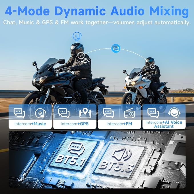 Moman Motorcycle Intercom, H2S Motorbike Helmet Headset 2-Way 1000M - Image 4