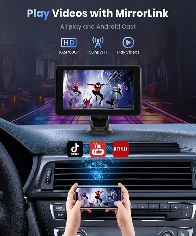 Podofo Wireless Carplay Screen for Car, 7inch 1080P HD IPS Touch Screen - Image 4