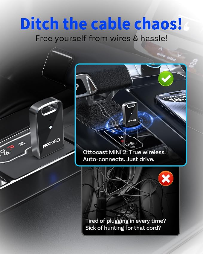 OTTOCAST Mini 2 in 1 Wireless Carplay Adapter & Wireless Android Auto Adapter - Image 5
