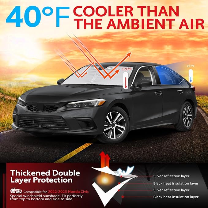 KAYZT Windshield Sun Shade for Honda Civic 2022-2025 11th Gen Foldable Sunshade - Image 2