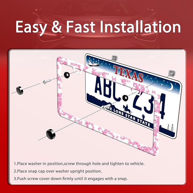 Pink Butterfly License Plate Frame Funny Animal License Plate Frames Stainless - Image 3