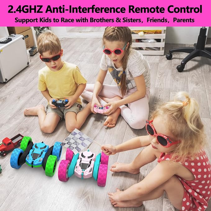 Remote Control Car for Girls Pink RC Car Double Sided 360°Flip Stunt Car - Image 5