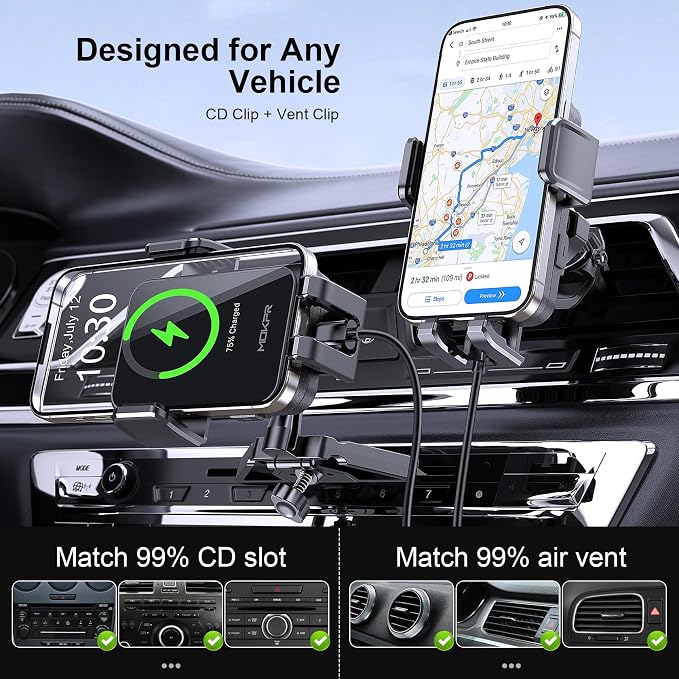 Wireless Car Charger, MOKPR 15W Fast Charging Auto Clamping CD Slot Air Vent - Image 4