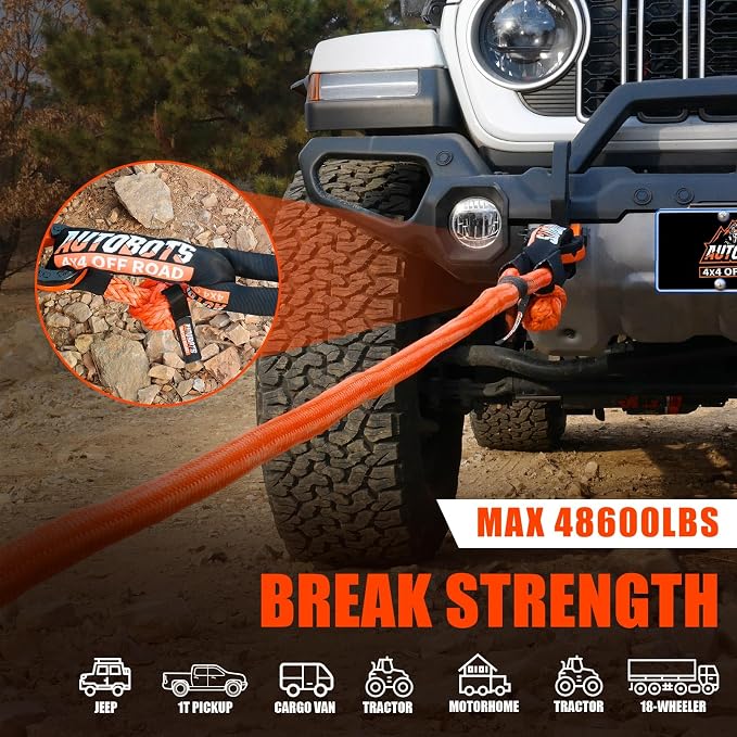 AUTOBOTS 1" x 20'Kinetic Recovery Rope，Heavy Duty Tow Rope Tow Strap - Image 5