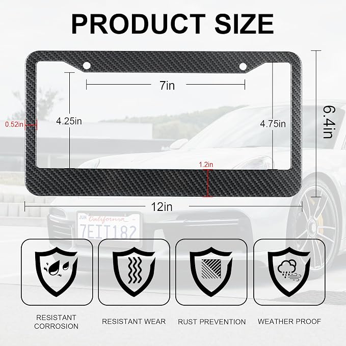 LivTee Carbon Fiber License Plate Frames, 2 Holes Stainless Steel License Plate - Image 3