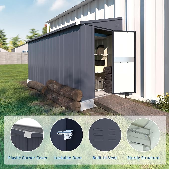 BlueWish 4'x10' Storage Shed, Outdoor Storage Shed - Image 8