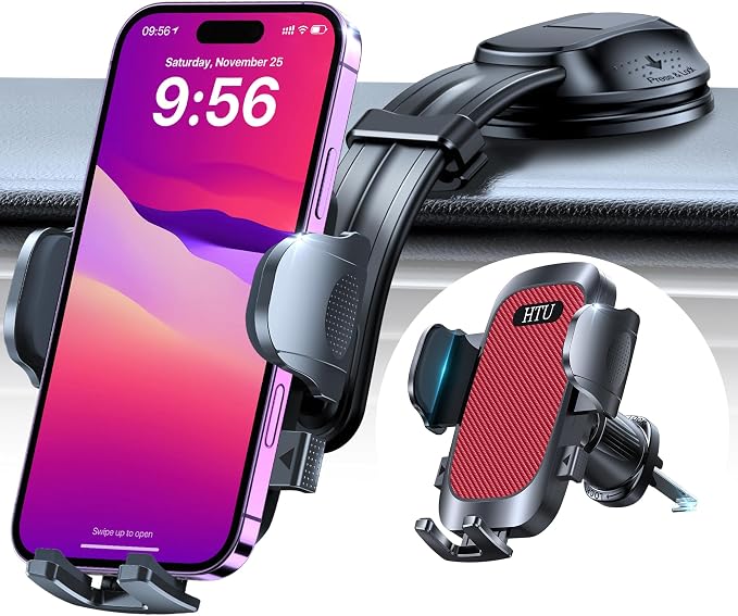 HTU Upgraded Strongest Suction Car Phone Holder Bendable Arm, Never Block View by HTU15yearsincarmounts