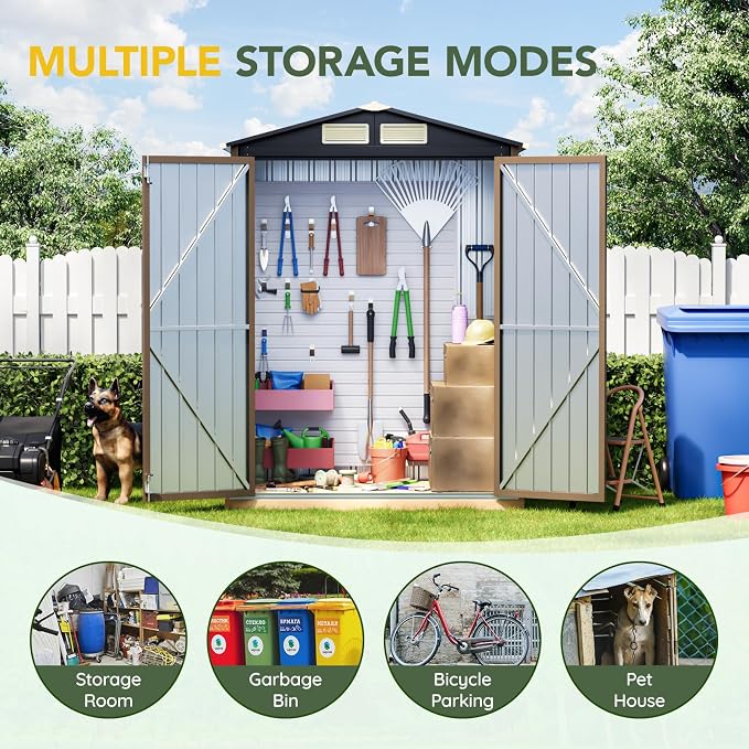 Breezz 5x3FT Outdoor Steel Storage Shed, Lockable Doors, Compact Metal Tool Shed - Image 3