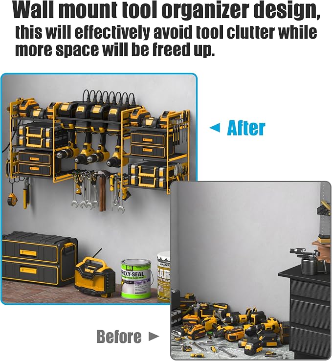 CCCEI Yellow Power Tool Organizer Wall Mount, Large Tools and Battery Storage - Image 4
