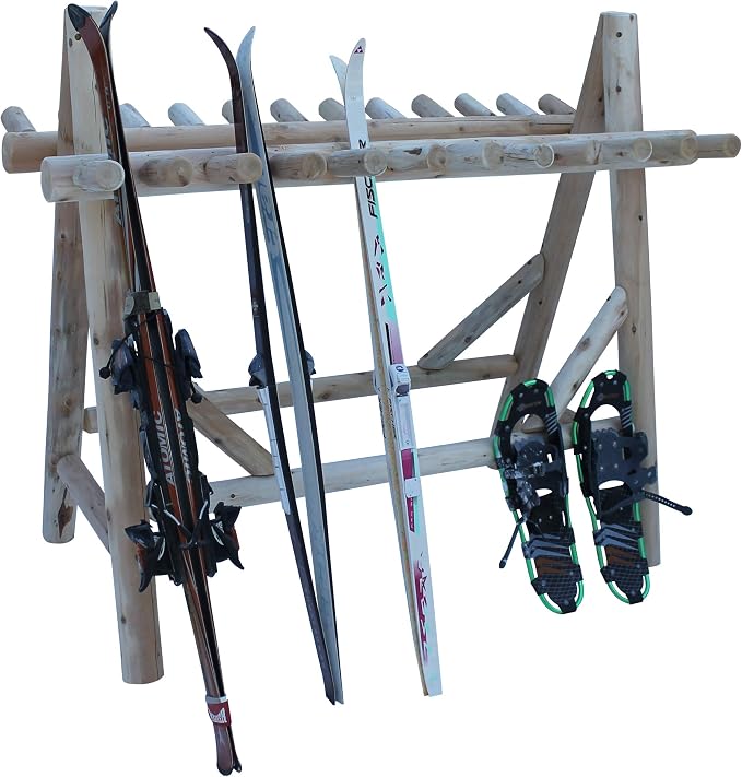 22-Place Freestanding Ski Log Racks, Pole Ski Holders, Garage Racks by LogKayakRack