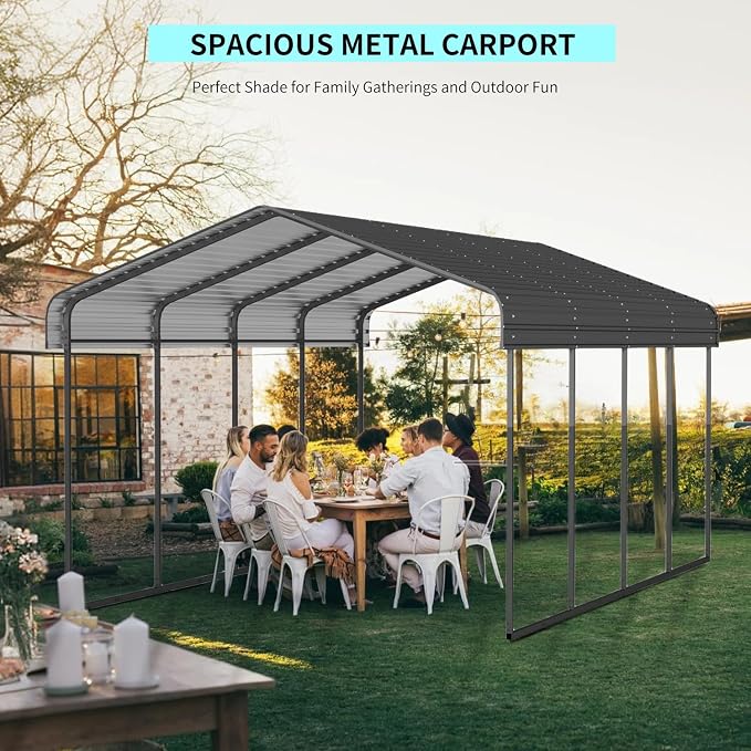 12x20 FT Metal Carport, Heavy Duty Car Port Canopy - Image 4