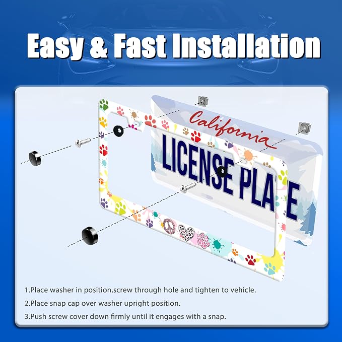 Dog Cat Paw License Plate Frame Colorful Paws License Plate Stainless Steel - Image 3