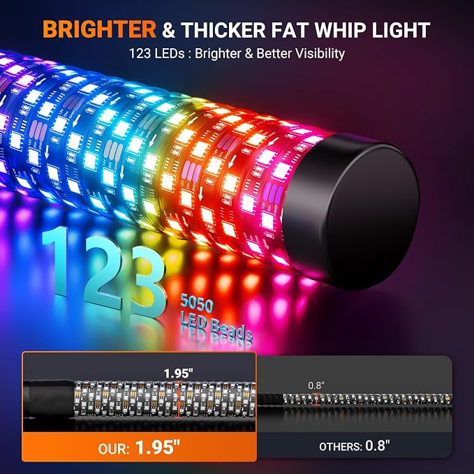 2FT Fat Whip Lights for UTV ATV - Image 2