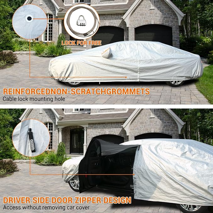 Tecoom Car Cover Waterproof All Weather, 3 Layers Car Covers - Image 3