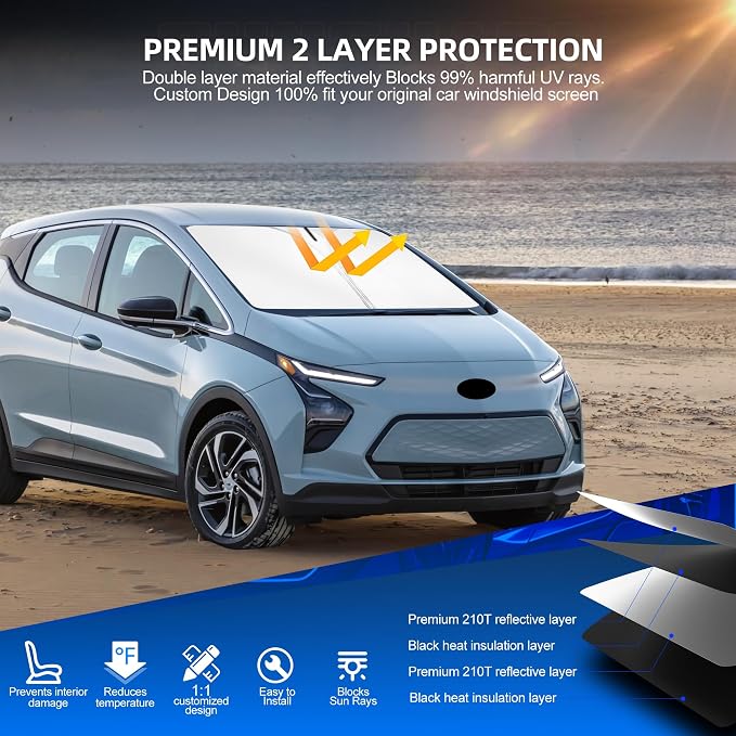Windshield Sun Shade for Ch-evro-let/Chevy Bolt EV 2017-2024 Foldable Sunshade - Image 3